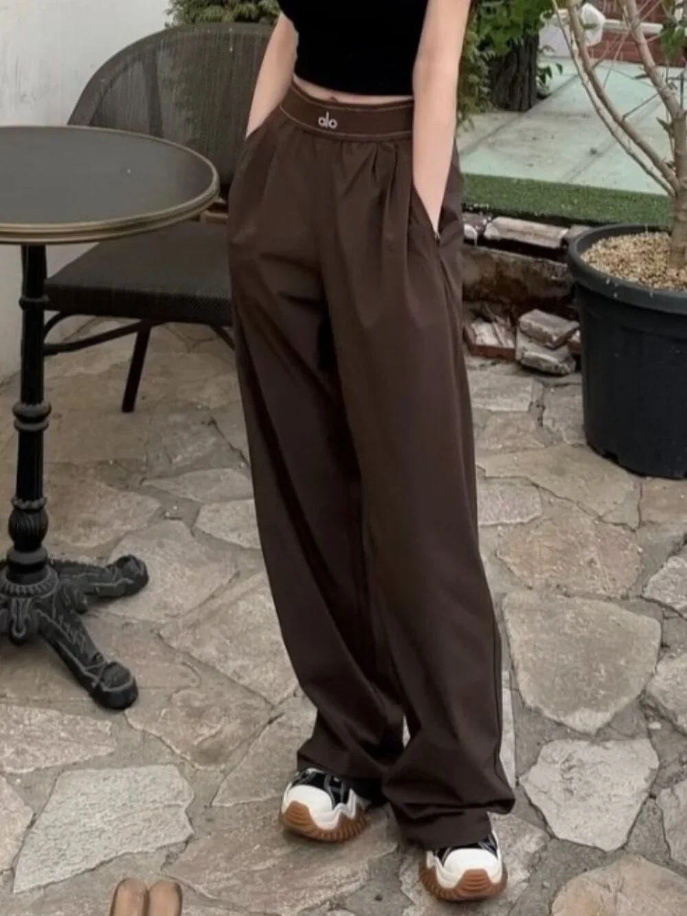 ALO Yoga Suit Up Trouser Espresso Brown🛒Wide Leg Relaxed Fit Pants💵Regular - Picture 7 of 7